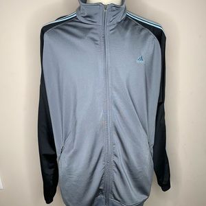 Men’s Essential Grey w/ Black Sleeves & Baby Blue 3-Stripes Adidas Track Jacket